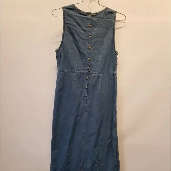 Vintage 90's NEW Denim Dress Embroidered Roses Floral Faux Wrap Button Size M - Picture 9 of 16